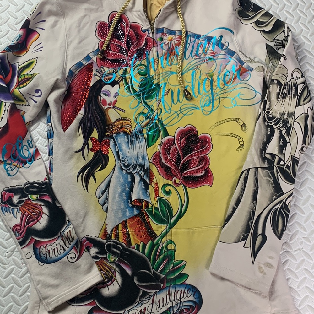 Christian Audigier Floral Panthers Hoodie Gold Lined - Picture 2 of 14